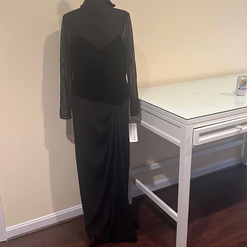 Black evening gown with velvet heart shaped bodice